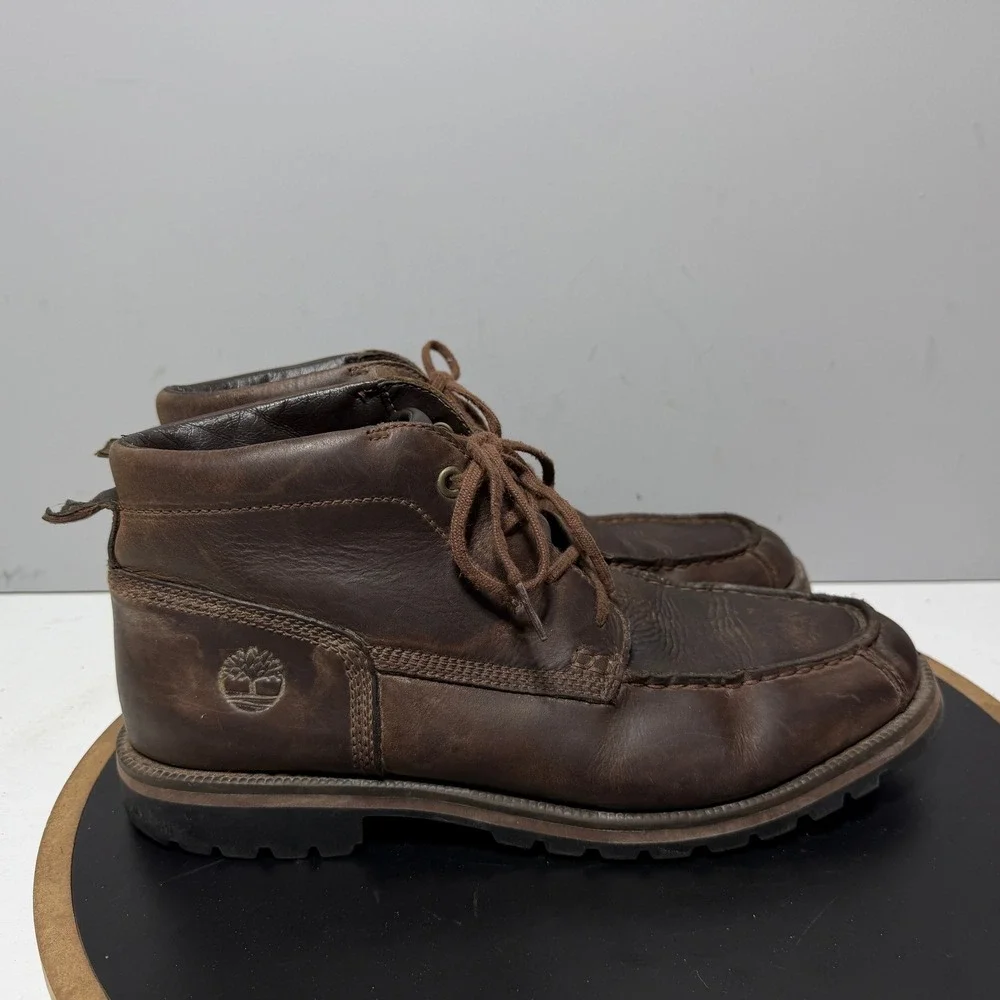 Timberland Moc Toe Chukka Boots Men 10 Dark Brown Leather Rugged Casual Workwear